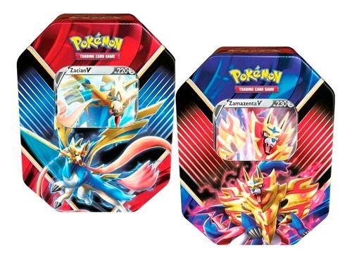 Carta Pokémon Kit Com 2 Latas Zamazenta Zacian Lendas Galar